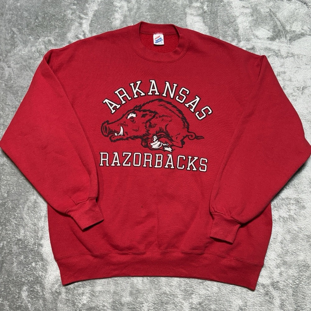 Vintage 90s Arkansas Razorbacks Sweatshirt Jerzees Super Sweats Red XXL USA